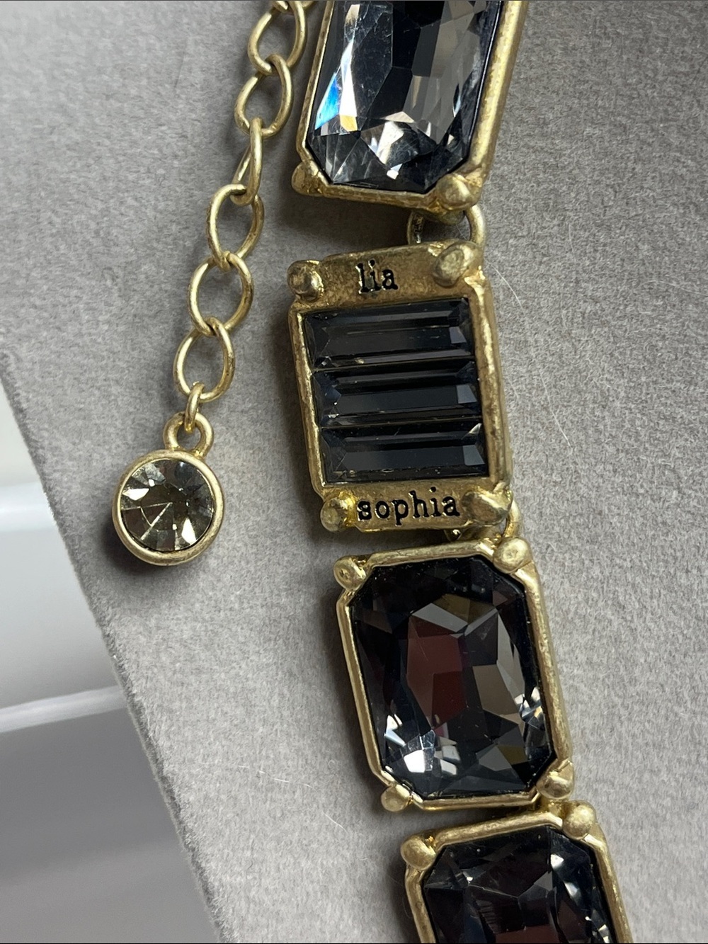 Lia Sophia Versailles Gold-Tone Necklace with Smoky Gray Crystals - Picture 2 of 9